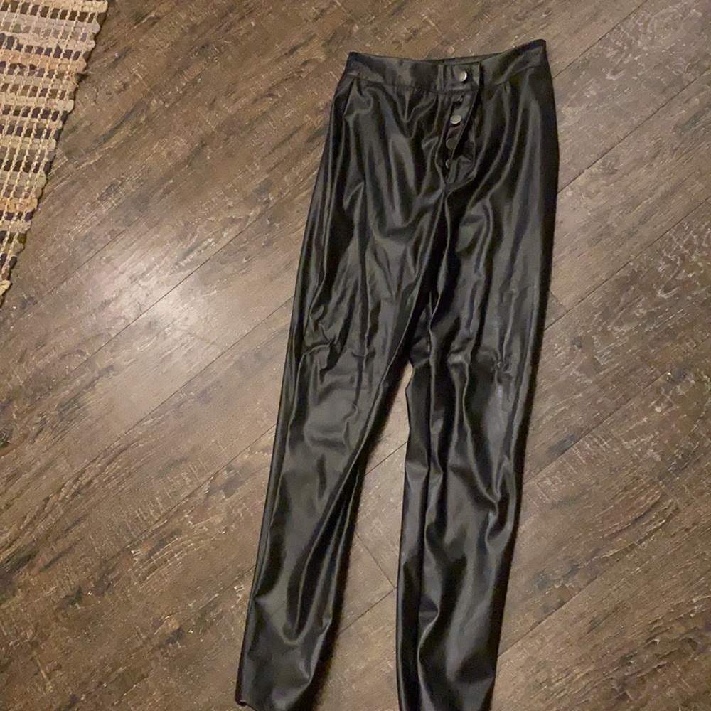 Black faux leather pants